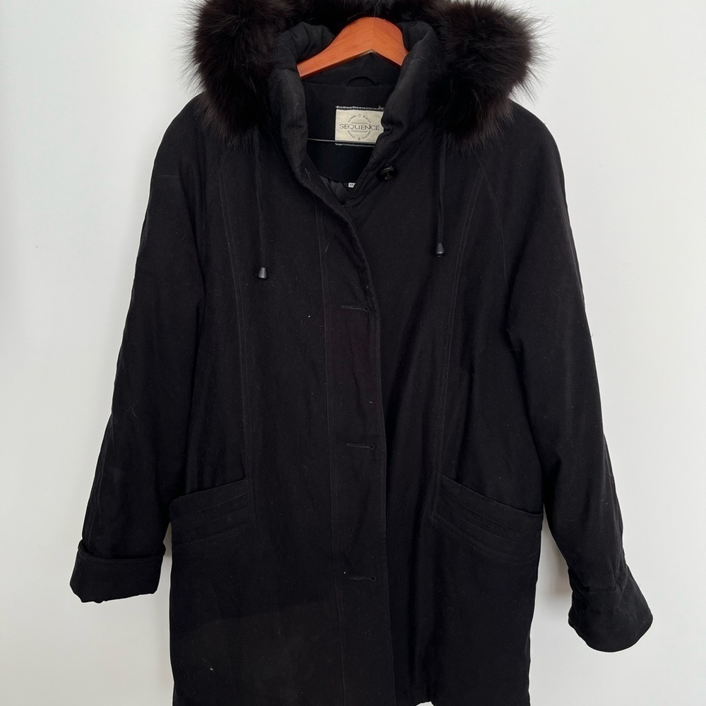 Vintage Black Parka Real Fox Fur Hood Winter Coat Women’s M - Picture 3 of 9